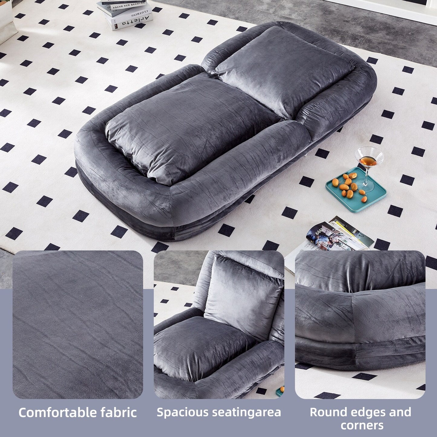 Fauteuil pliant avec 5 positions réglables, fauteuil de sol moelleux pour jeux, méditation et détente