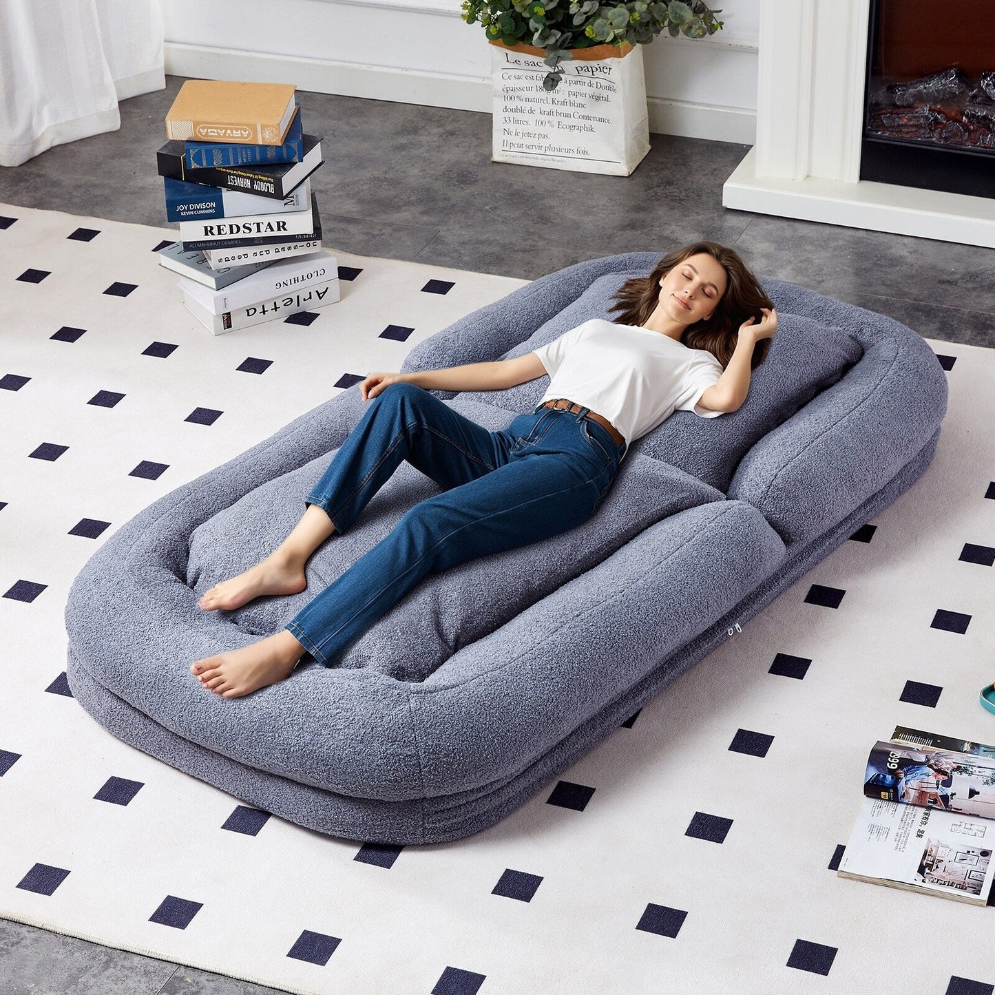 Fauteuil pliant avec 5 positions réglables, fauteuil de sol moelleux pour jeux, méditation et détente