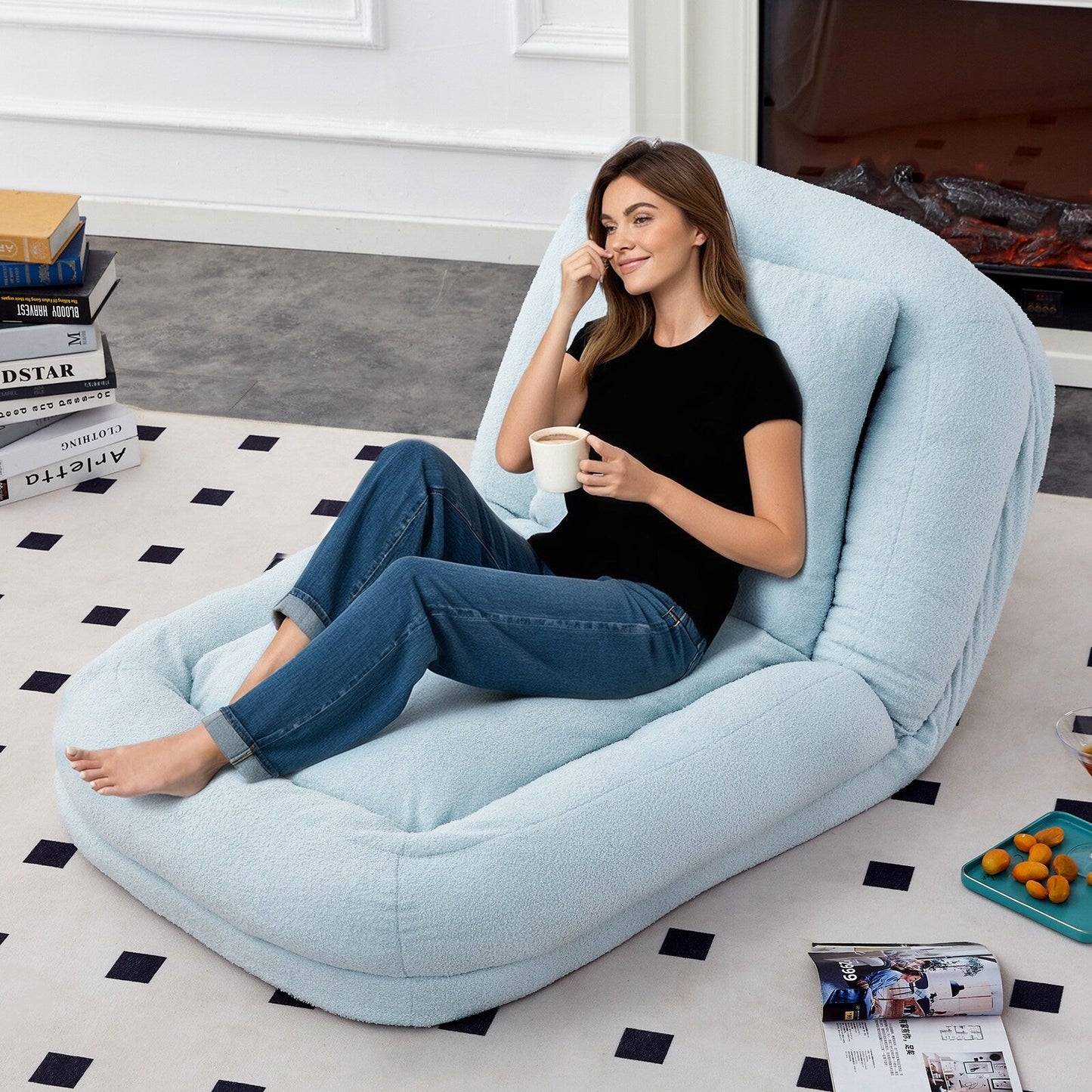 Fauteuil pliant avec 5 positions réglables, fauteuil de sol moelleux pour jeux, méditation et détente