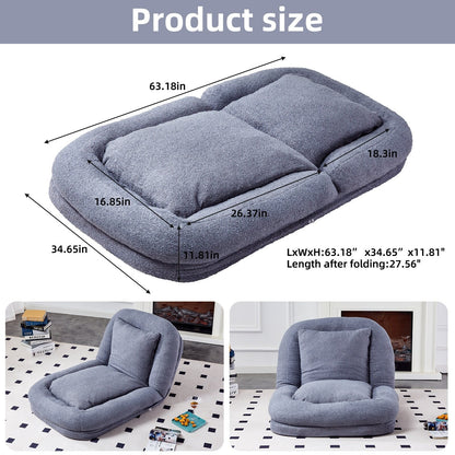 Fauteuil pliant avec 5 positions réglables, fauteuil de sol moelleux pour jeux, méditation et détente