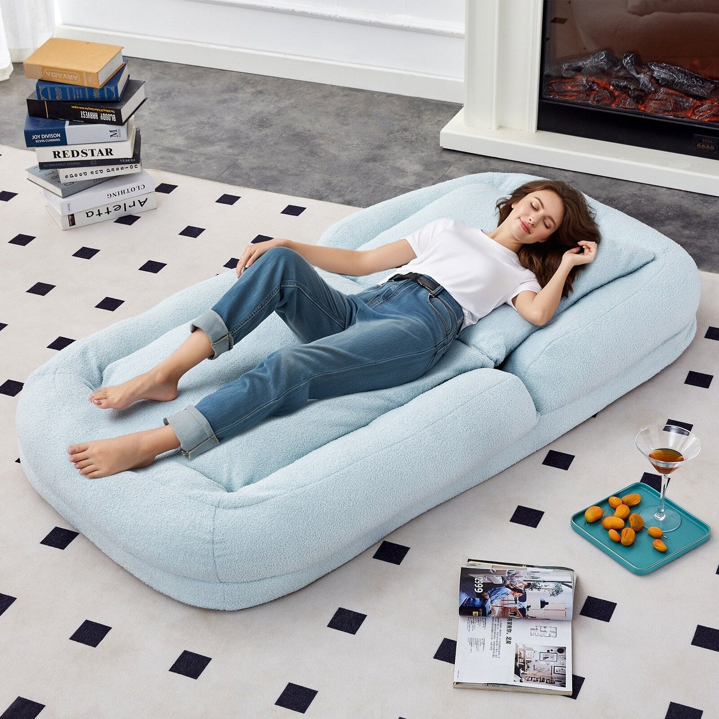 Fauteuil pliant avec 5 positions réglables, fauteuil de sol moelleux pour jeux, méditation et détente