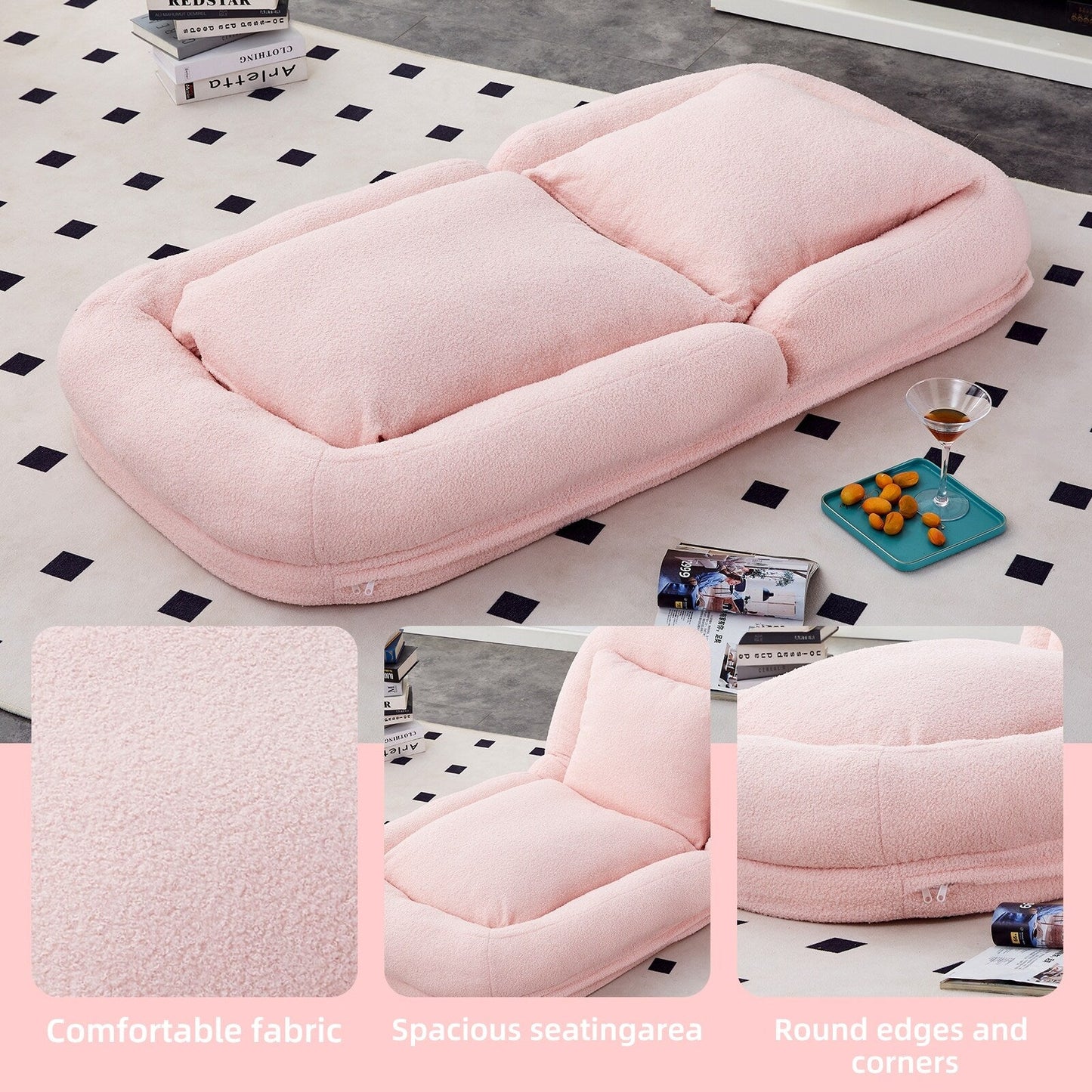 Fauteuil pliant avec 5 positions réglables, fauteuil de sol moelleux pour jeux, méditation et détente