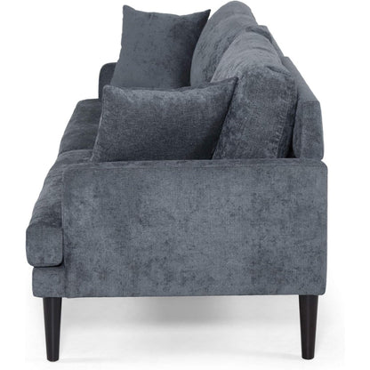 Canapé Foli, pieds fuselés, 96 pouces, banquettes moelleuses, tissu bleu foncé