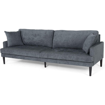 Canapé Foli, pieds fuselés, 96 pouces, banquettes moelleuses, tissu bleu foncé