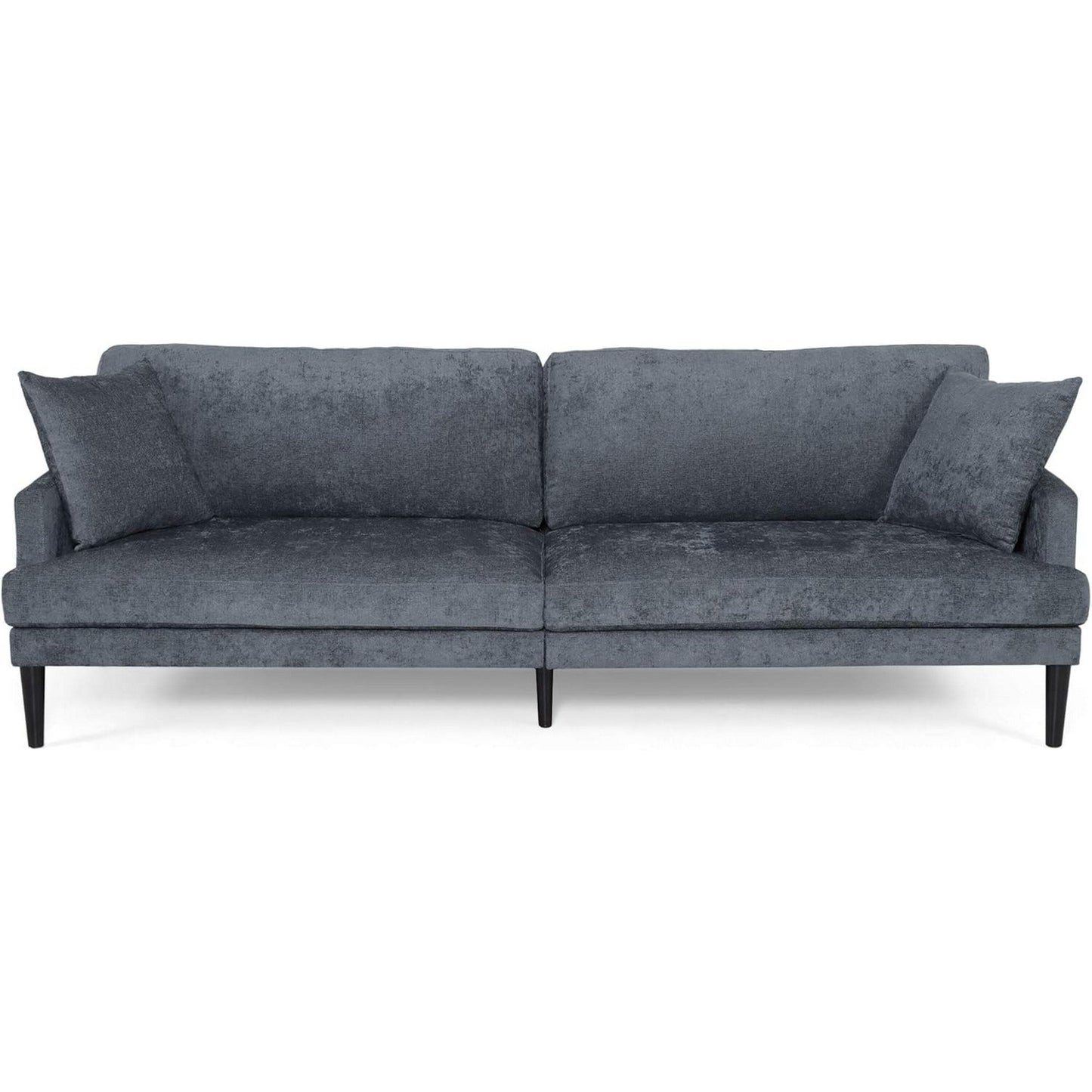 Canapé Foli, pieds fuselés, 96 pouces, banquettes moelleuses, tissu bleu foncé