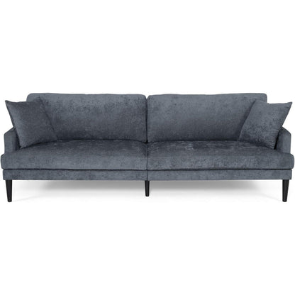 Canapé Foli, pieds fuselés, 96 pouces, banquettes moelleuses, tissu bleu foncé