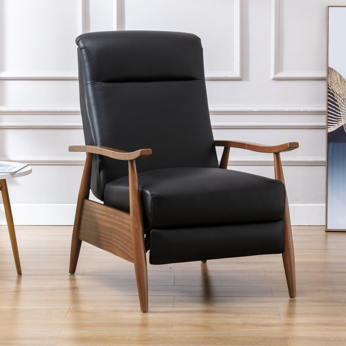 Fauteuil inclinable Fordham en cuir pleine fleur avec accoudoirs en bois par Greyson Living