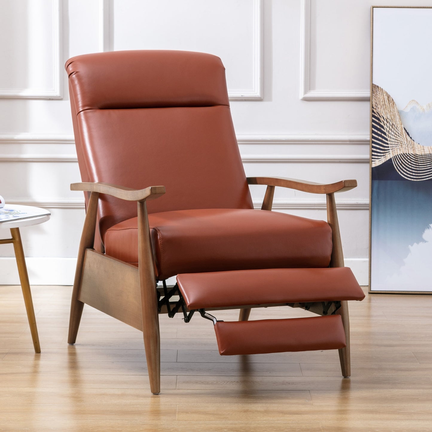 Fauteuil inclinable Fordham en cuir pleine fleur avec accoudoirs en bois par Greyson Living