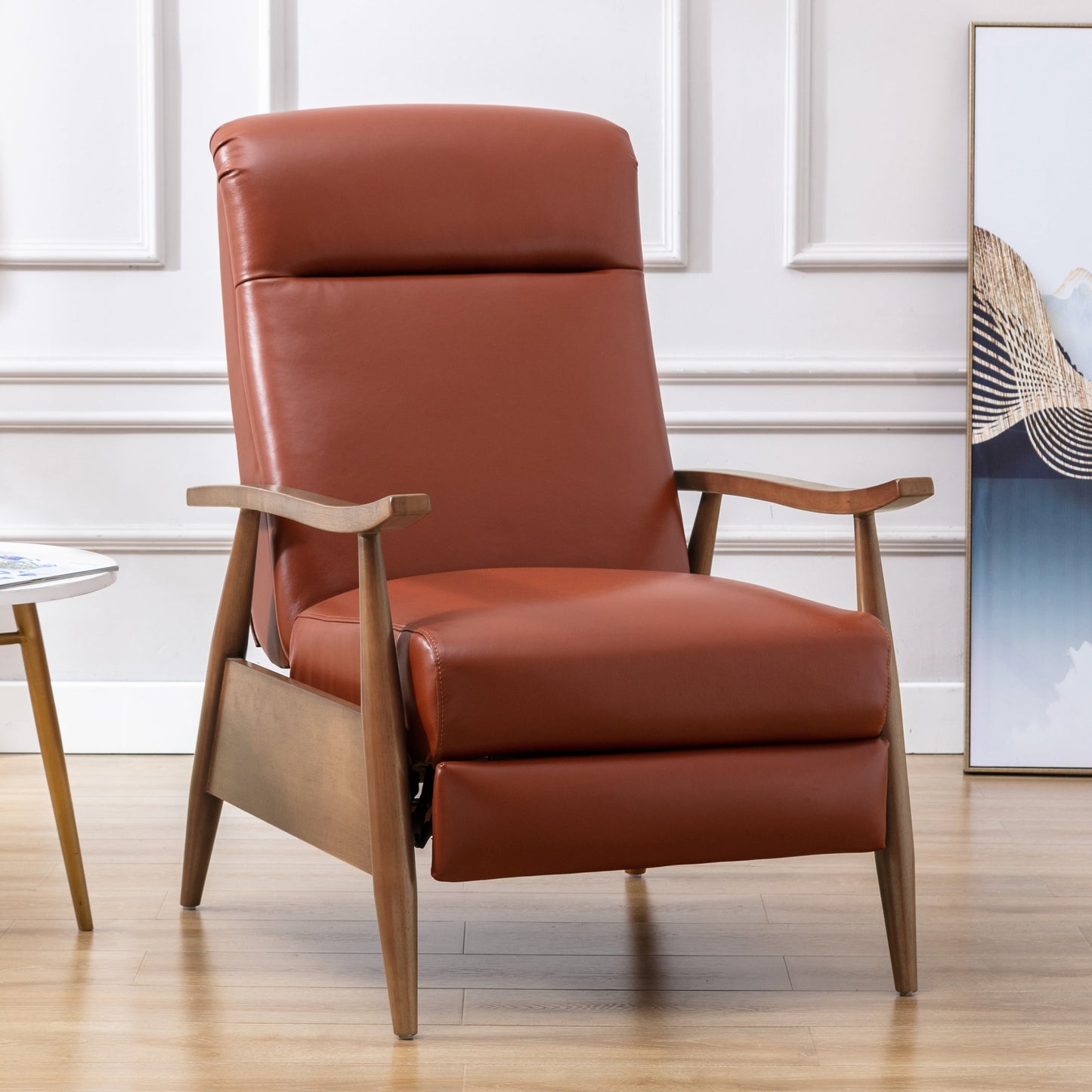 Fauteuil inclinable Fordham en cuir pleine fleur avec accoudoirs en bois par Greyson Living