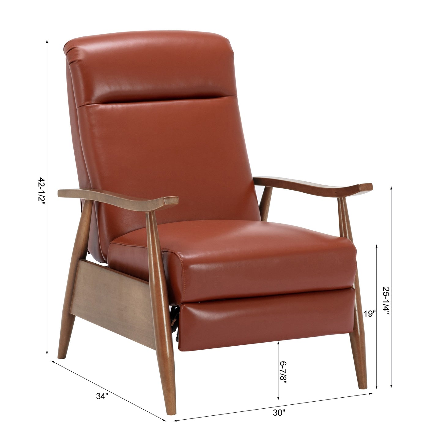 Fauteuil inclinable Fordham en cuir pleine fleur avec accoudoirs en bois par Greyson Living