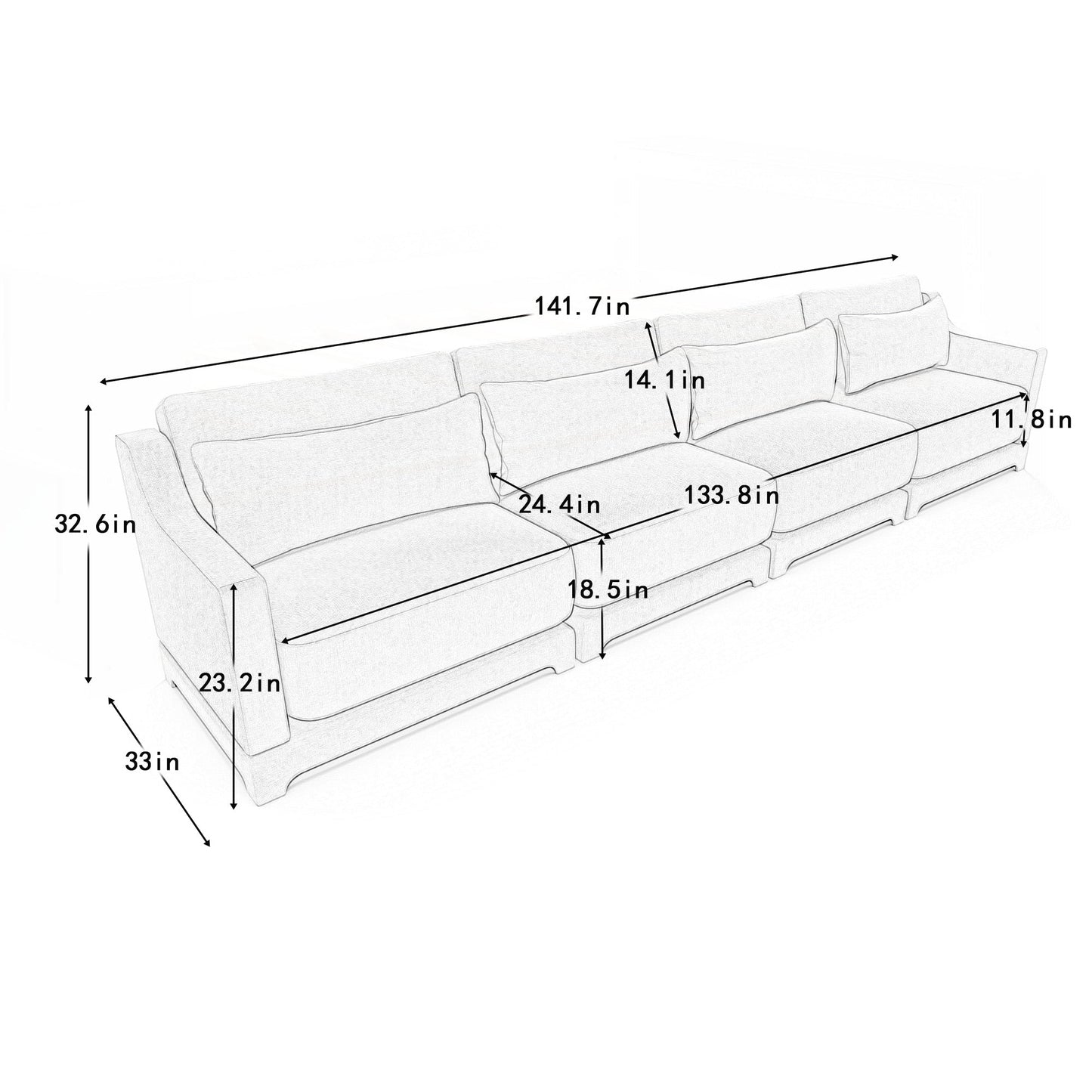Canapé quatre places en chenille avec coussin lombaire