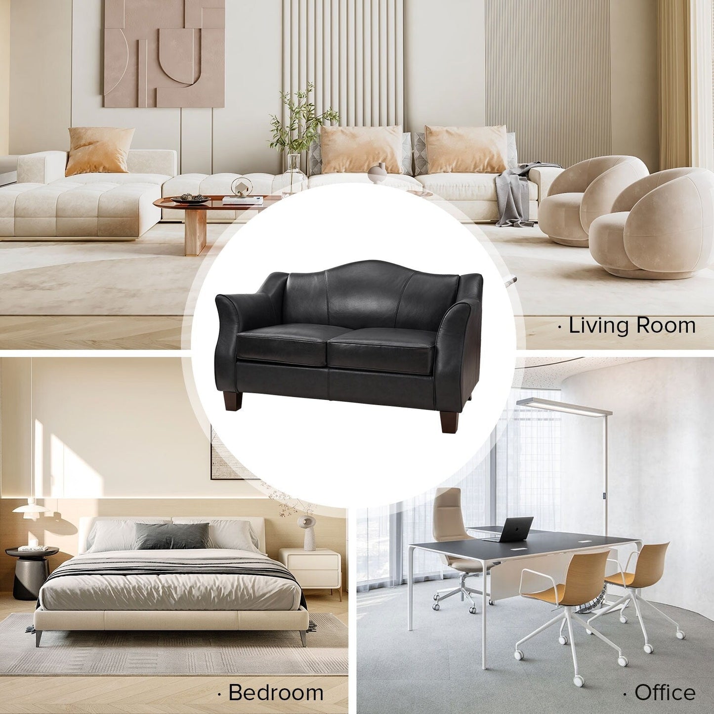 Canapé Franco traditionnel en cuir véritable de 60 pouces de large par HULALA HOME