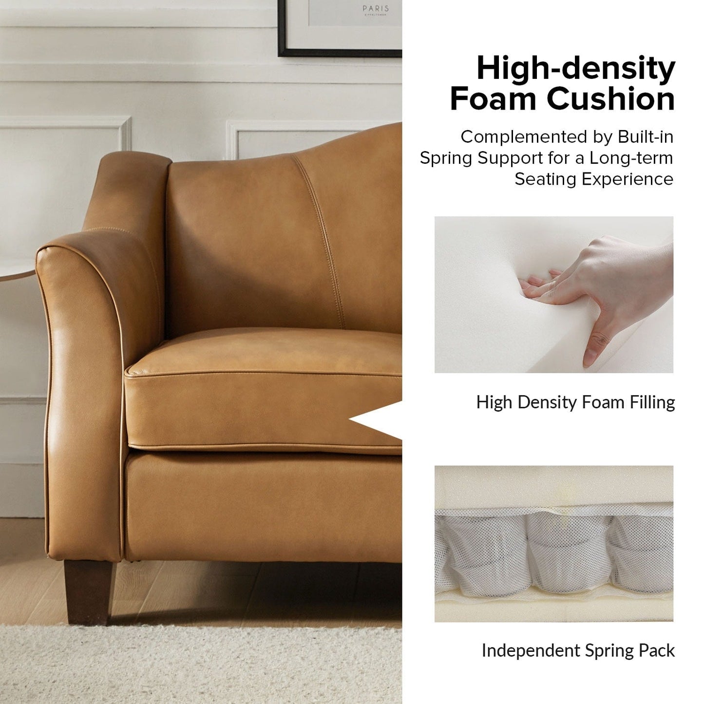 Canapé Franco traditionnel en cuir véritable de 60 pouces de large par HULALA HOME