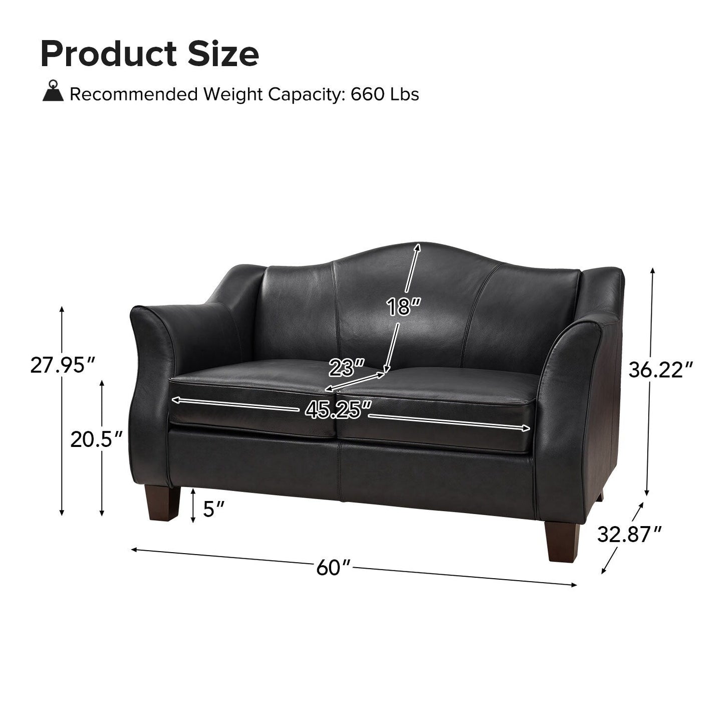 Canapé Franco traditionnel en cuir véritable de 60 pouces de large par HULALA HOME