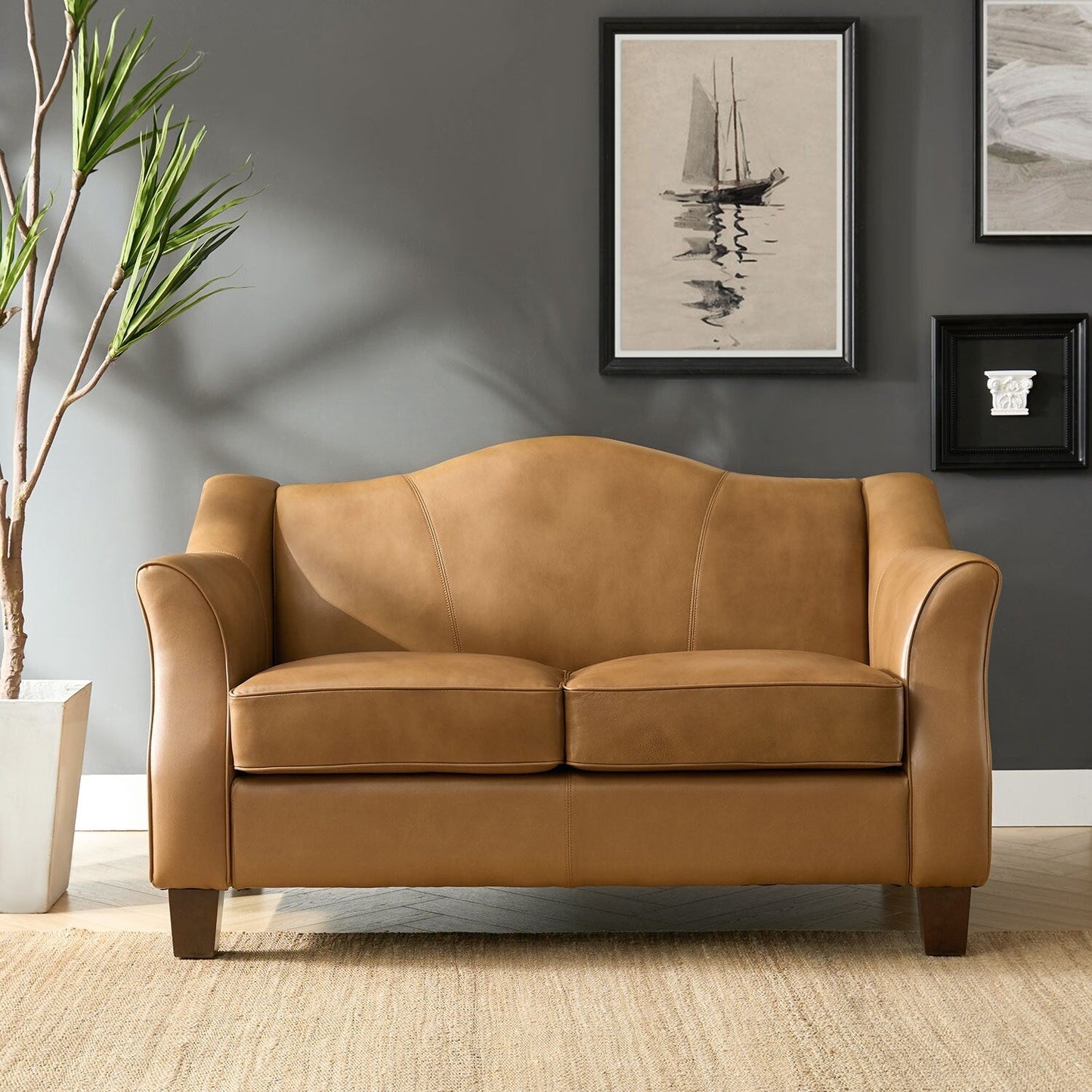 Canapé Franco traditionnel en cuir véritable de 60 pouces de large par HULALA HOME