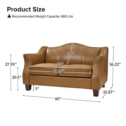 Canapé Franco traditionnel en cuir véritable de 60 pouces de large par HULALA HOME