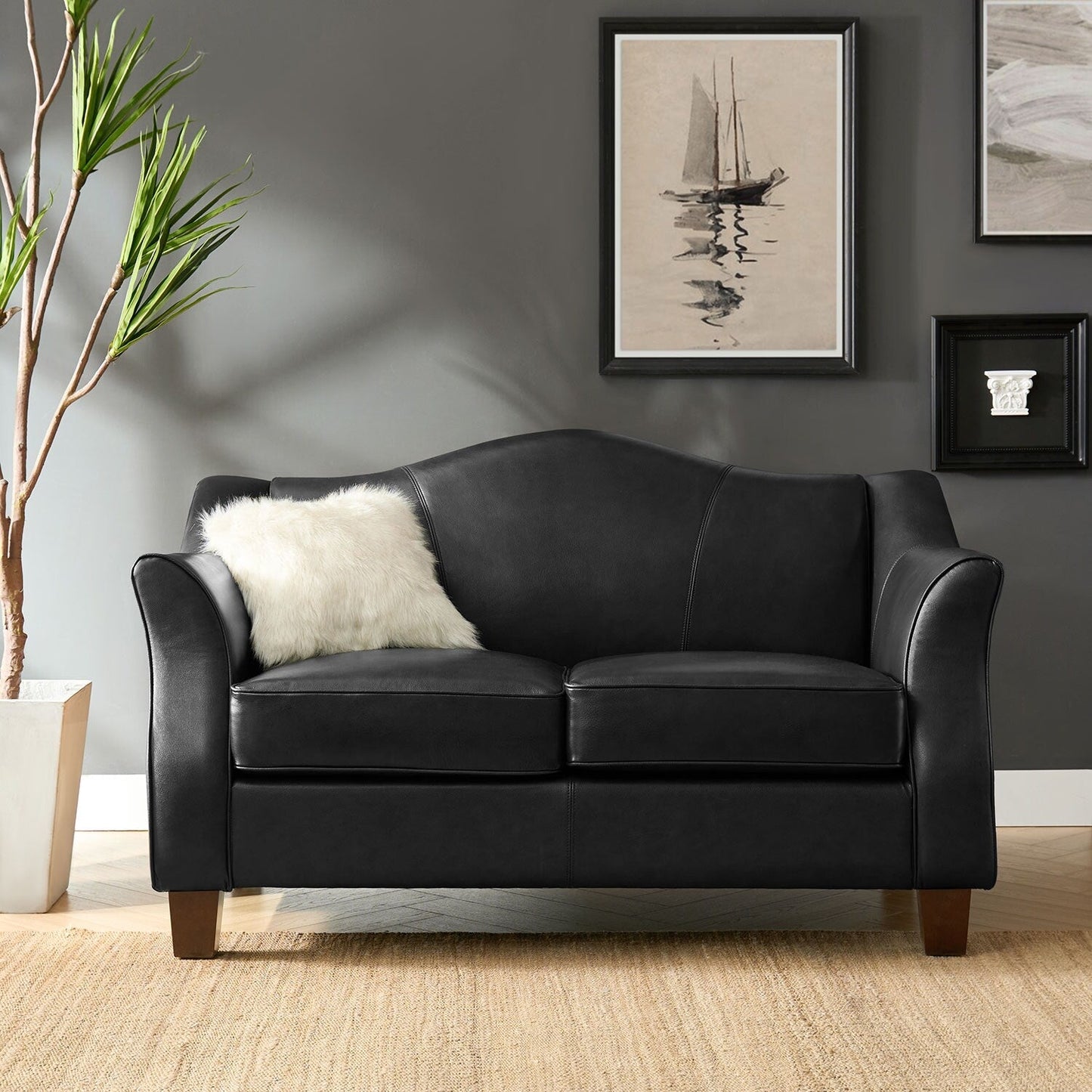 Canapé Franco traditionnel en cuir véritable de 60 pouces de large par HULALA HOME