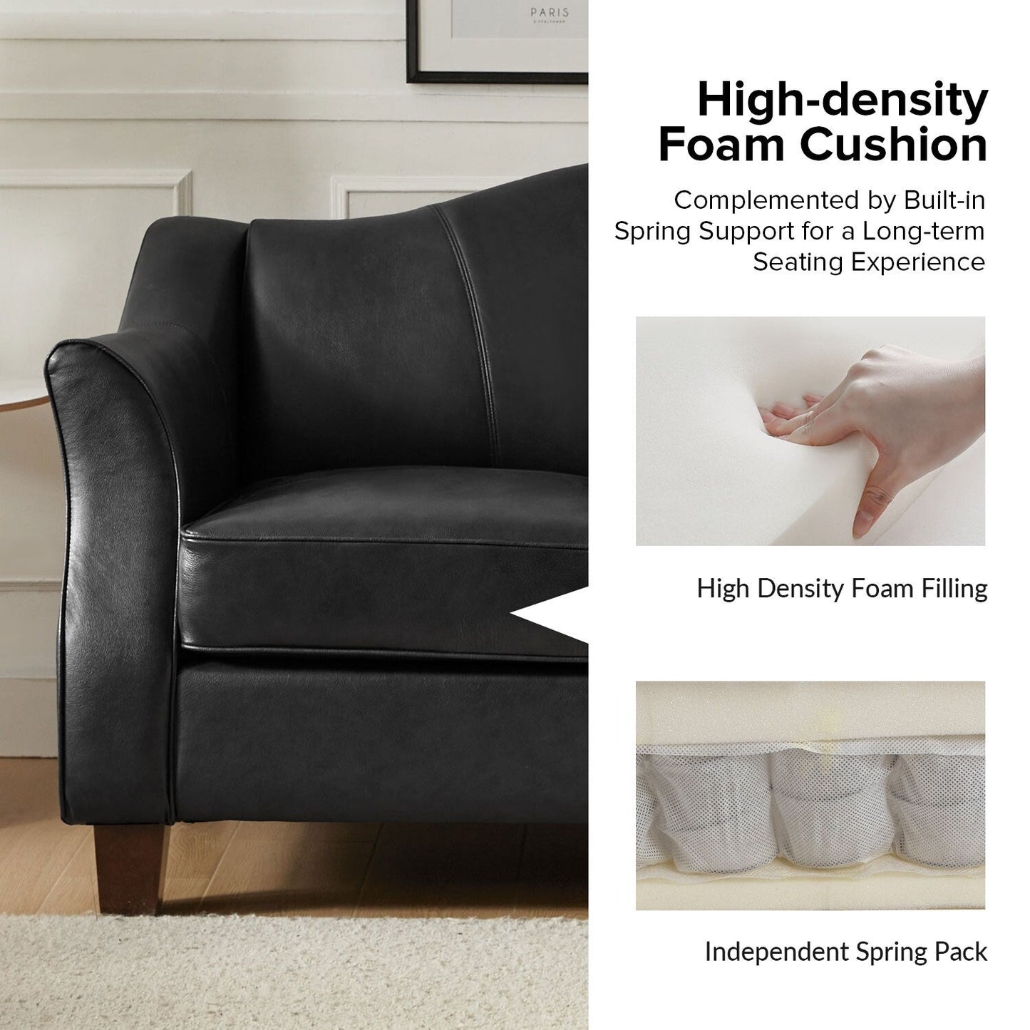 Canapé Franco traditionnel en cuir véritable de 60 pouces de large par HULALA HOME