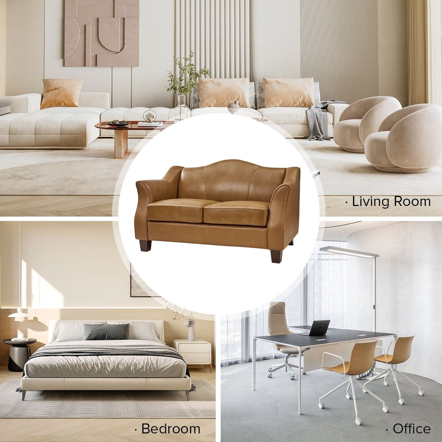 Canapé Franco traditionnel en cuir véritable de 60 pouces de large par HULALA HOME