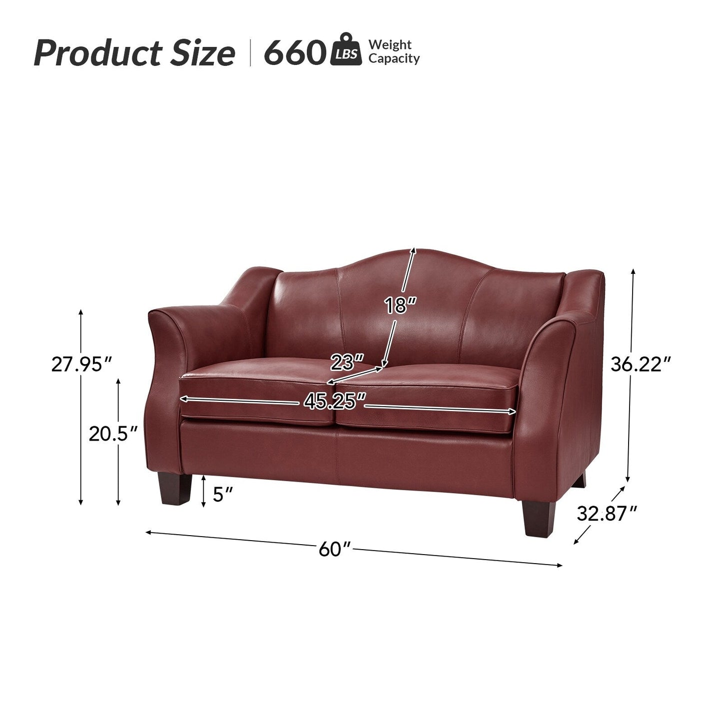 Canapé Franco traditionnel en cuir véritable de 60 pouces de large par HULALA HOME