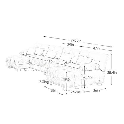Canapé modulable 4 places en chenille avec 2 poufs et oreiller pour le salon
