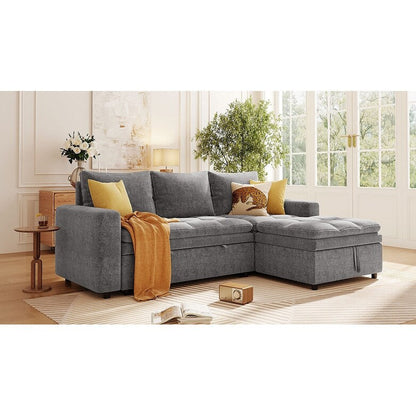 Canapé-lit sectionnel 3 places en L avec rangement et coussins amovibles pour salon et appartement