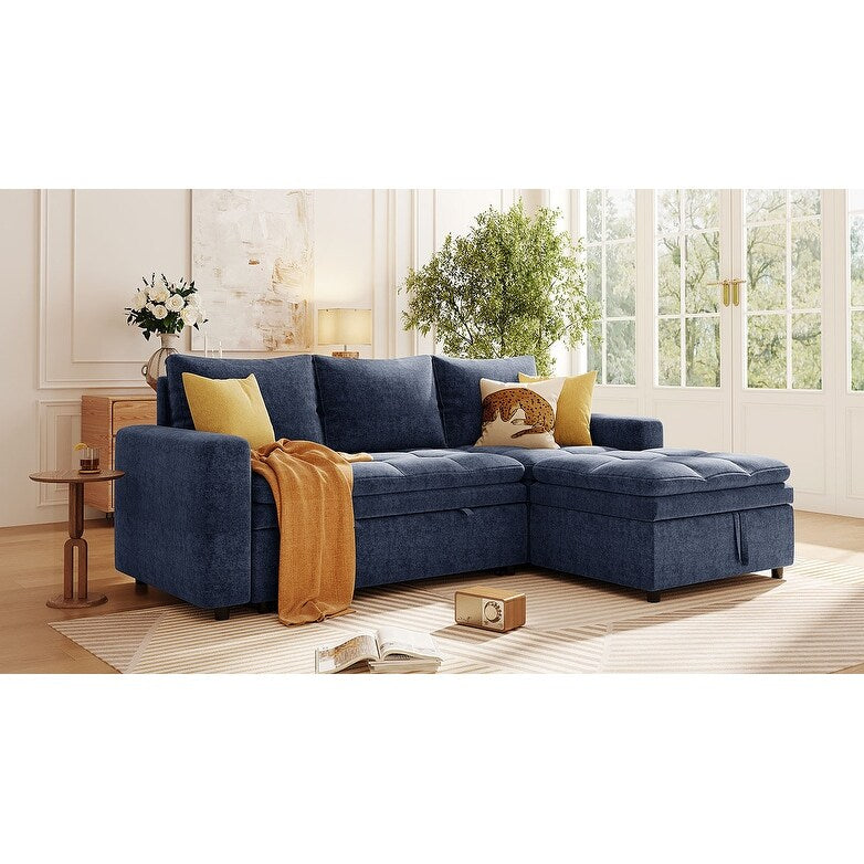 Canapé-lit sectionnel 3 places en L avec rangement et coussins amovibles pour salon et appartement