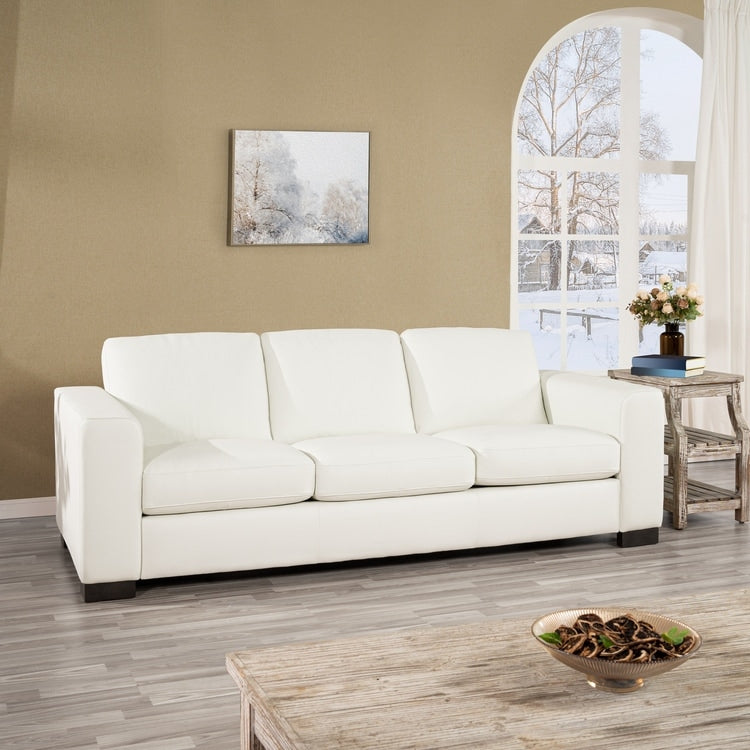 Canapé surdimensionné en cuir véritable - Confort ultime Canapé de salon du milieu du siècle Canapé moderne avec pieds en bloc robustes