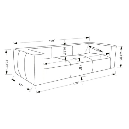 Canapé de salon UR en cuir aniline, canapé moderne en cuir véritable pour salon - 100 L x 43 P x 26,25 H