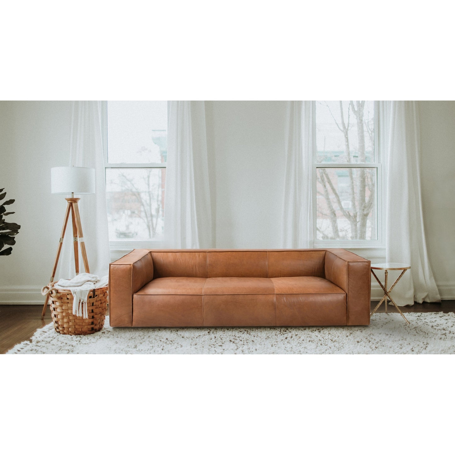 Canapé de salon UR en cuir aniline, canapé moderne en cuir véritable pour salon - 100 L x 43 P x 26,25 H