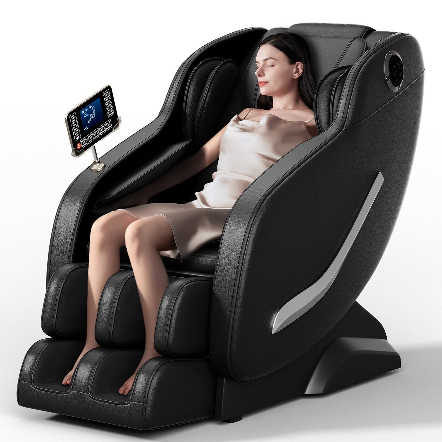Fauteuil de massage complet inclinable à gravité zéro avec airbags, thermothérapie et haut-parleurs Hi-Fi, commande par écran tactile LCD