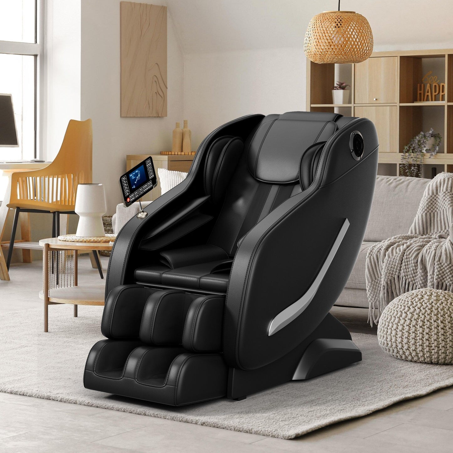 Fauteuil de massage complet inclinable à gravité zéro avec airbags, thermothérapie et haut-parleurs Hi-Fi, commande par écran tactile LCD