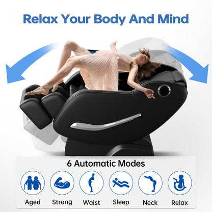 Fauteuil de massage complet inclinable à gravité zéro avec airbags, thermothérapie et haut-parleurs Hi-Fi, commande par écran tactile LCD