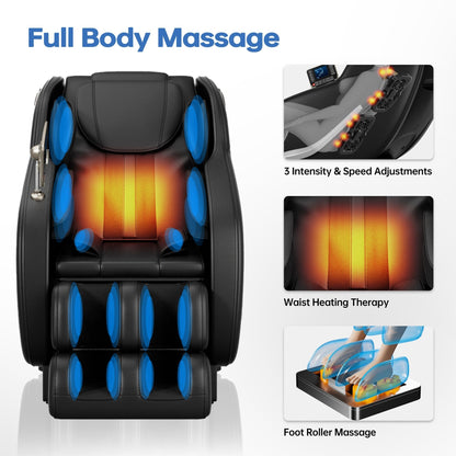 Fauteuil de massage complet inclinable à gravité zéro avec airbags, thermothérapie et haut-parleurs Hi-Fi, commande par écran tactile LCD