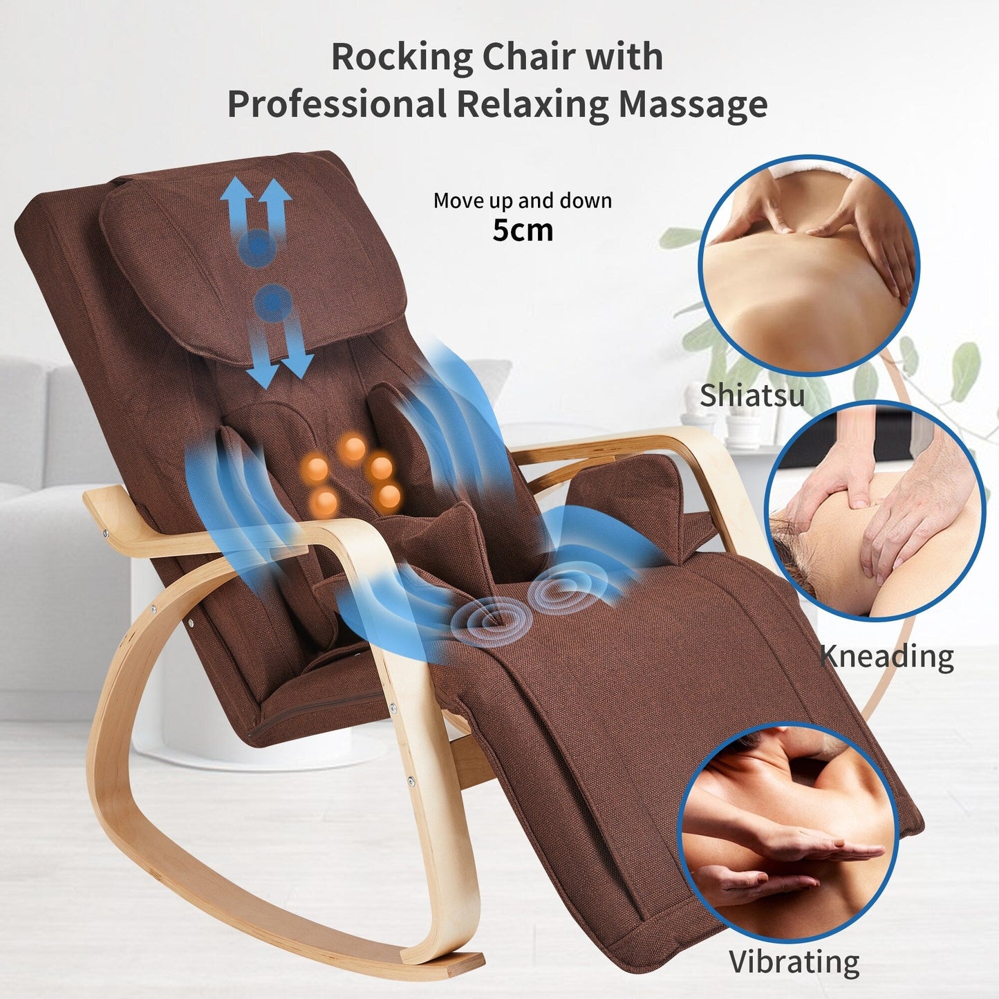 Fauteuil inclinable de massage complet du corps avec bascule et chauffage, réglage sur 5 angles, massage des hanches par airbag, pétrissage du cou