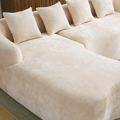 Canapé sectionnel en L à compression complète avec méridienne incurvée, canapé modulaire en chenille, canapé à compression