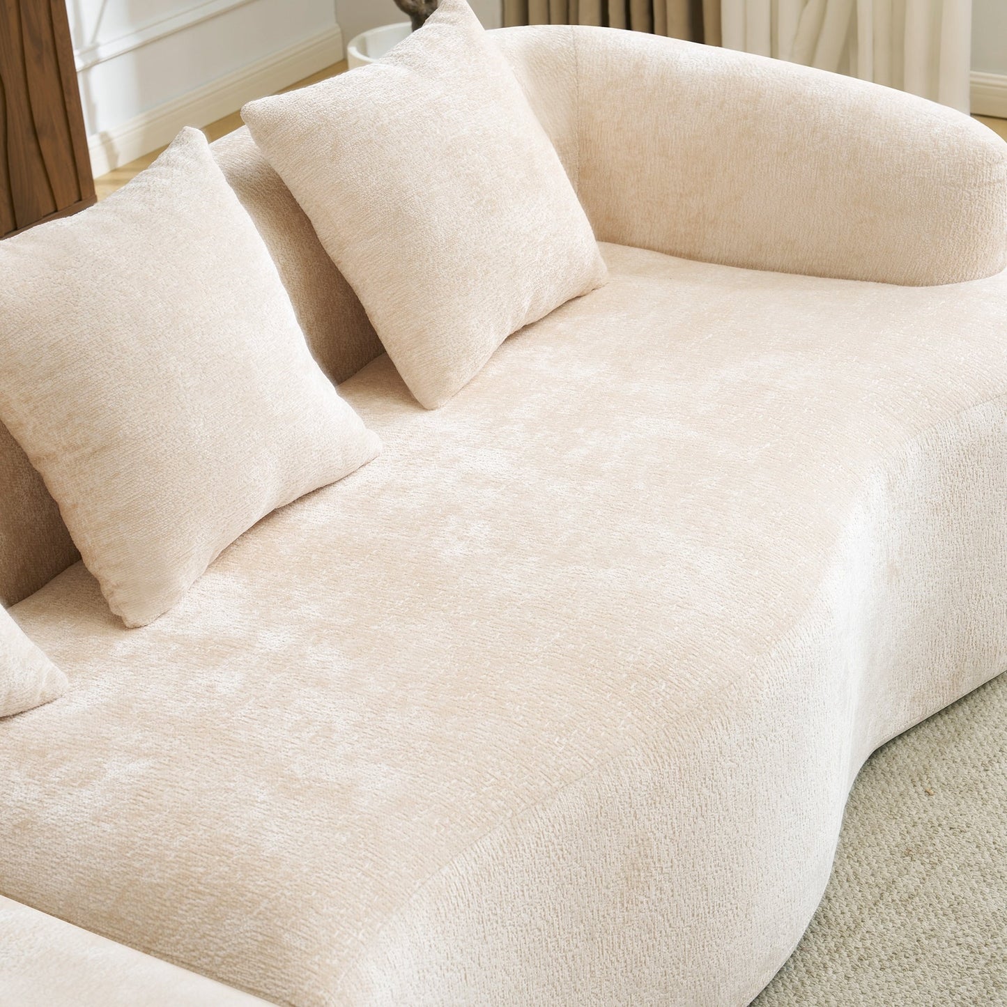 Canapé sectionnel en L à compression complète avec méridienne incurvée, canapé modulaire en chenille, canapé à compression