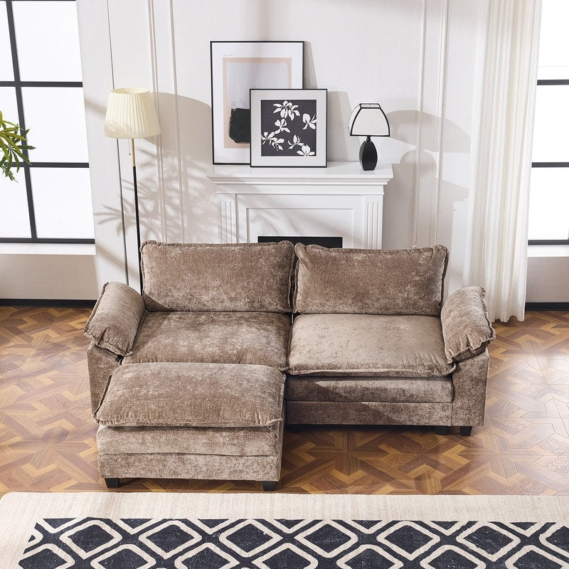 Canapé KD double coussin en chenille avec pouf