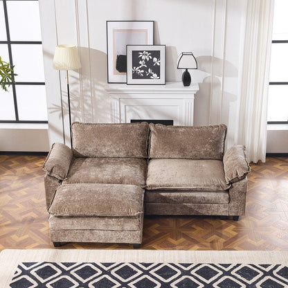 Canapé KD double coussin en chenille avec pouf