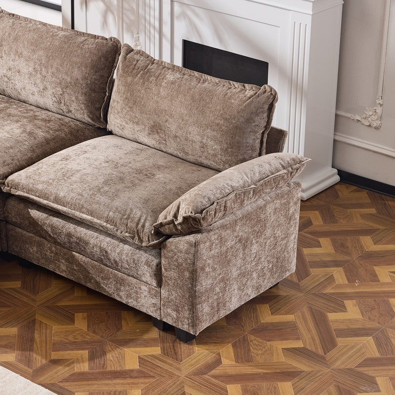 Canapé KD double coussin en chenille avec pouf