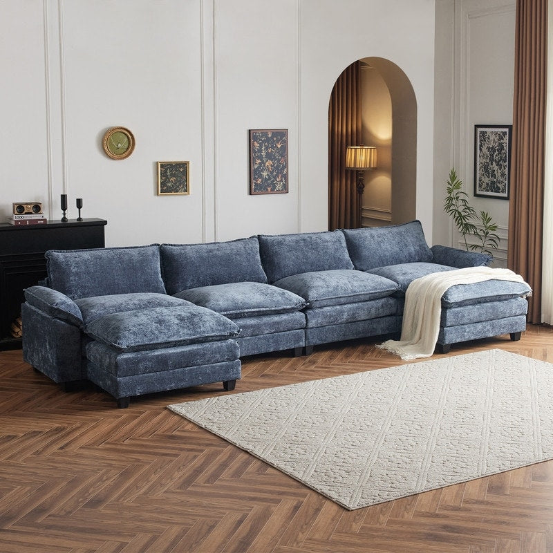 Canapé KD double coussin en chenille avec pouf