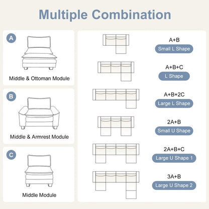Canapé KD double coussin en chenille avec pouf
