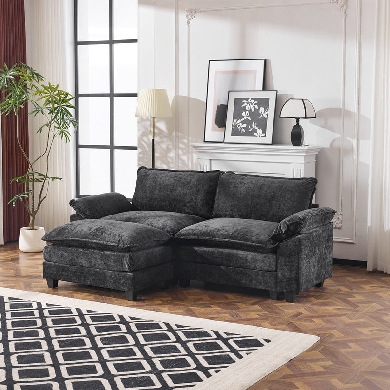 Canapé KD double coussin en chenille avec pouf