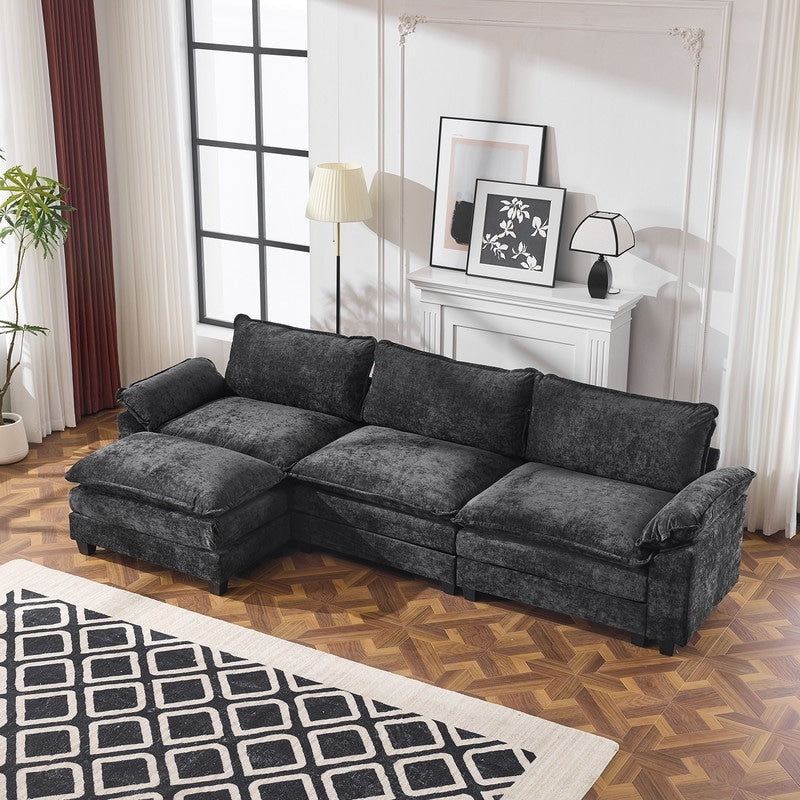 Canapé KD double coussin en chenille avec pouf