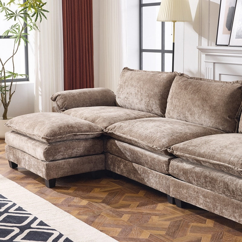 Canapé KD double coussin en chenille avec pouf