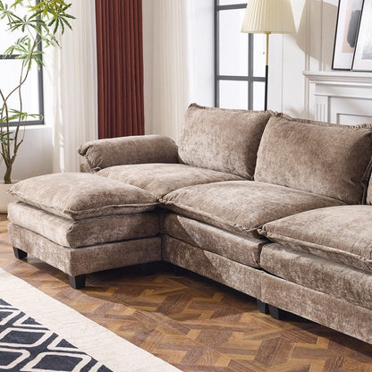 Canapé KD double coussin en chenille avec pouf