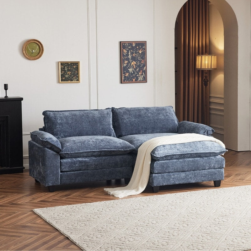 Canapé KD double coussin en chenille avec pouf