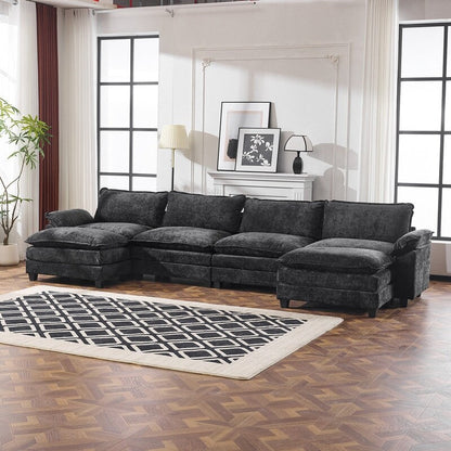 Canapé KD double coussin en chenille avec pouf