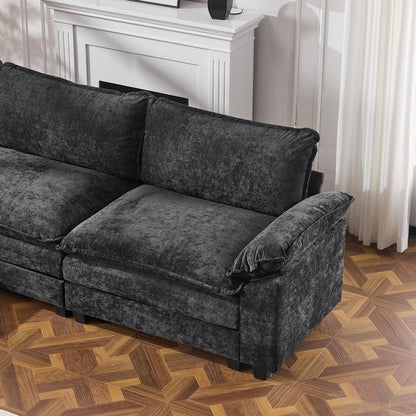 Canapé KD double coussin en chenille avec pouf