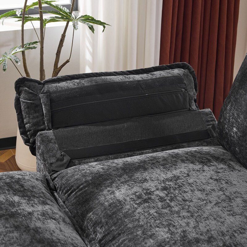 Canapé KD double coussin en chenille avec pouf